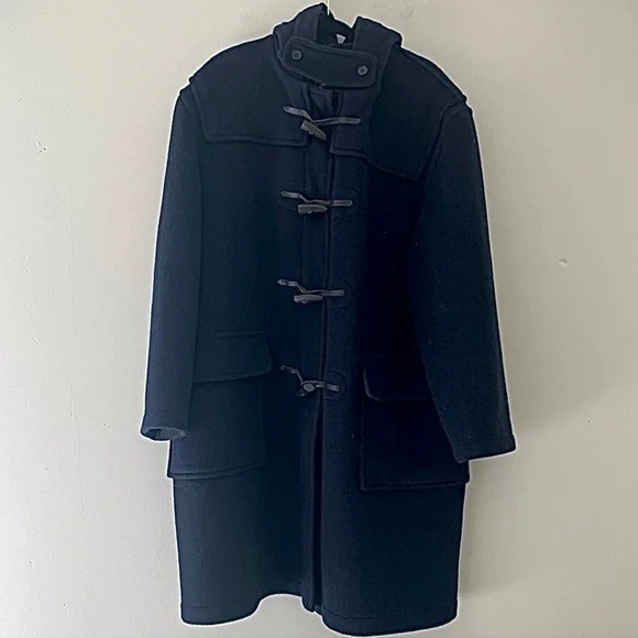 Men’s L/XL 44 EU 54 GLOVERALL Navy Blue Hooded Wool The Original Duffle Coat
